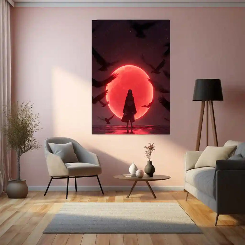 Anime Metal Poster | Itachi Uchiha – Red Moon Metal Poster | Naruto Akatsuki Wall Frame
