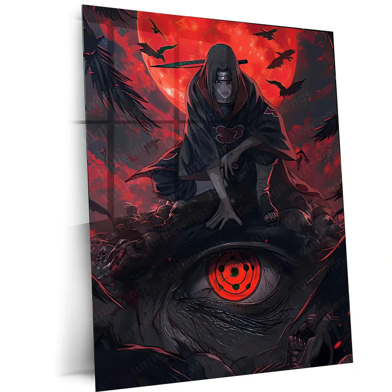 Anime metal poster | Itachi Uchiha – Moonlit Mangekyō Metal Poster | Naruto Anime Wall Frame