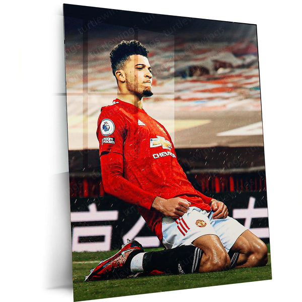 Jadon Sancho Sliding Celebration – Manchester Metal Frame | Iconic Winger Wall Art - TURTLEWINGS