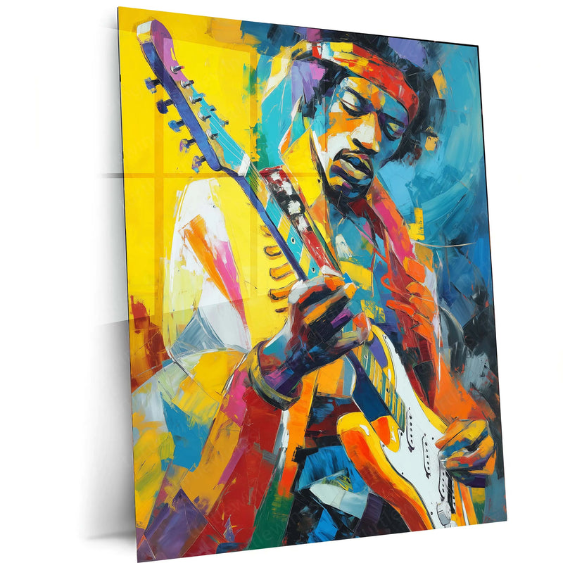 🎸 Jimi Hendrix Playing Guitar Metal Frame Poster | Psychedelic Rock Legend Wall Art - TURTLEWINGS