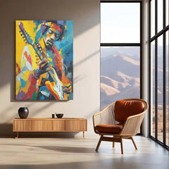 🎸 Jimi Hendrix Playing Guitar Metal Frame Poster | Psychedelic Rock Legend Wall Art - TURTLEWINGS