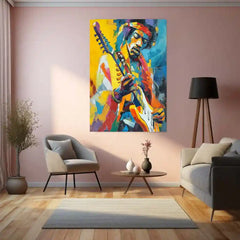 🎸 Jimi Hendrix Playing Guitar Metal Frame Poster | Psychedelic Rock Legend Wall Art - TURTLEWINGS