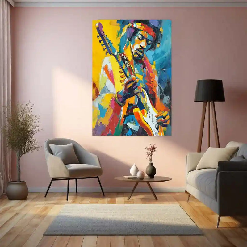 🎸 Jimi Hendrix Playing Guitar Metal Frame Poster | Psychedelic Rock Legend Wall Art - TURTLEWINGS