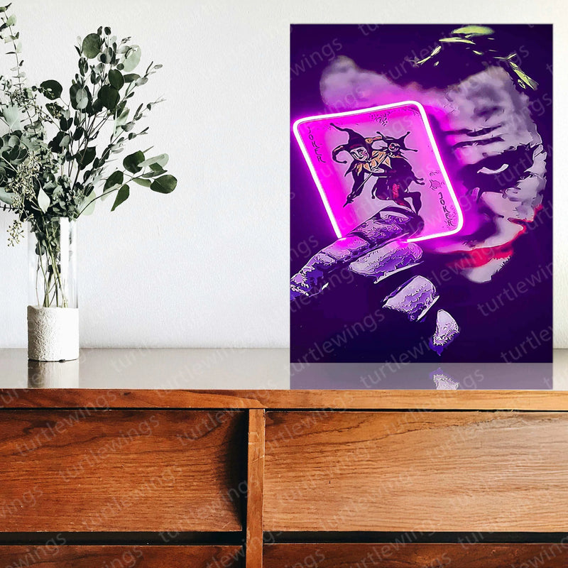 Joker Card Neon LED Metal Frame â Playful and Bold Wall Art - TURTLEWINGS