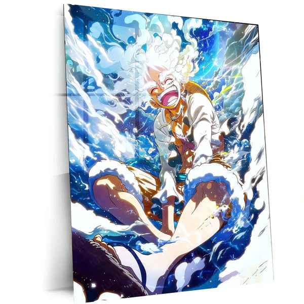 Anime metal poster | Joy of Freedom – Gear 5 Luffy Unleashed Metal Poster | One Piece Anime Wall Frame