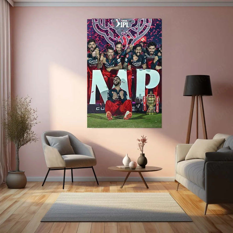 Cricket Metal Poster |🏆 RCB Wins IPL Trophy 2025 – Champion Celebration Metal Poster | Virat Kohli Led Victory Wall Art 05 - TURTLEWINGS