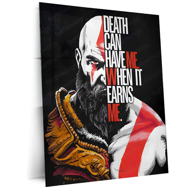 Kratos Motivational Quote – God of War Metal Frame | Spartan Warrior Wall Art | Epic Gaming Quote Poster