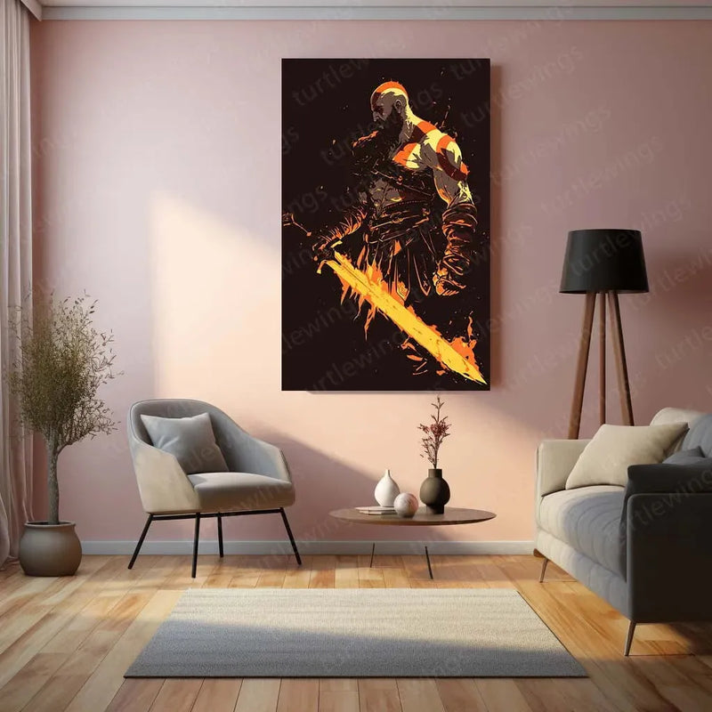Kratos Metal Poster | God of War Portrait | Spartan Rage Wall Art 1 - TURTLEWINGS