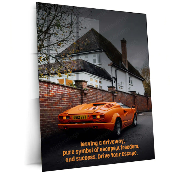 Cars Metal Poster | Lamborghini Countach – Escape, Freedom & Success Metal Poster | Supercar Wall Frame