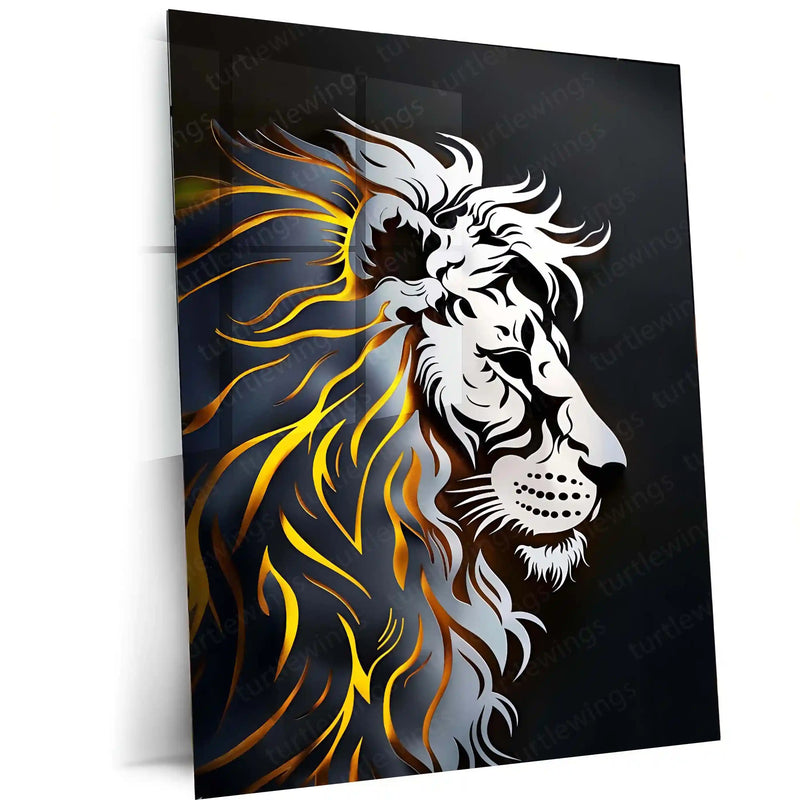Majestic Lion Art Metal Frame | Regal Wildlife Wall Decor | Premium Metal Poster 01 - TURTLEWINGS