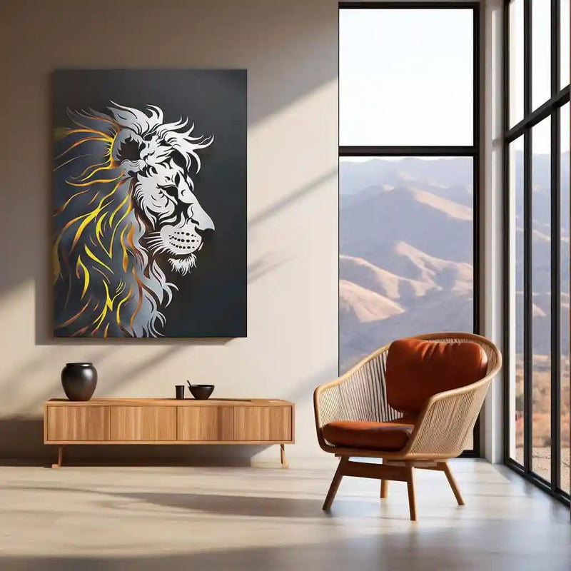 Majestic Lion Art Metal Frame | Regal Wildlife Wall Decor | Premium Metal Poster 01 - TURTLEWINGS