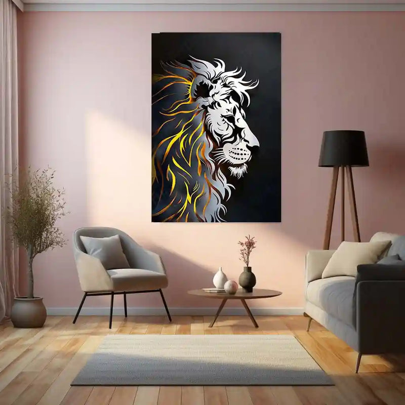 Majestic Lion Art Metal Frame | Regal Wildlife Wall Decor | Premium Metal Poster 01 - TURTLEWINGS