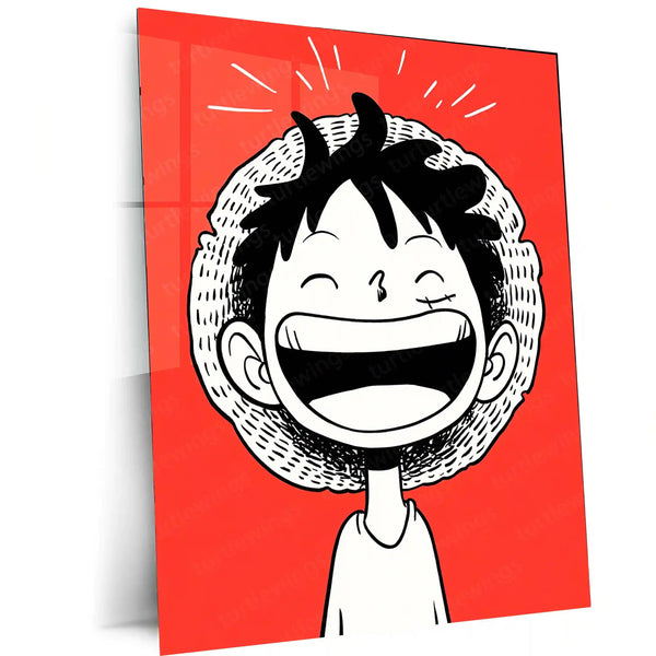 Luffy Laughing – Minimal One Piece Metal Frame | Anime Wall Art