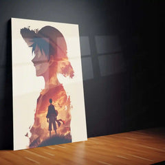 Luffy with Sunset Double Exposure – One Piece Metal Frame | Dreamy Anime Wall Art | Aesthetic Straw Hat Poster