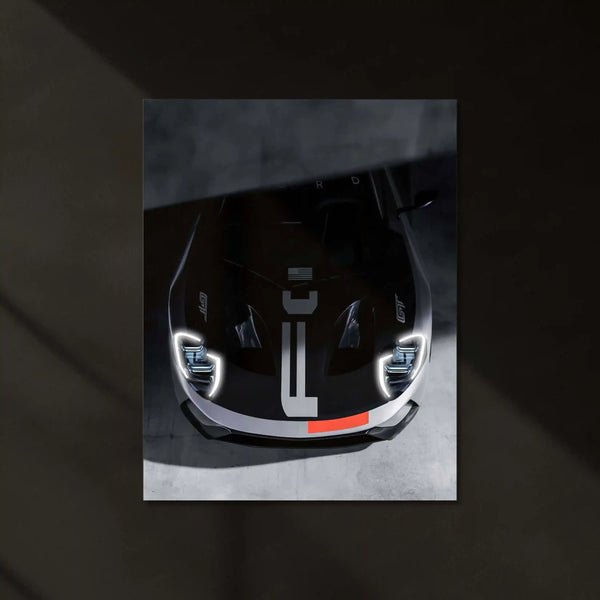 LED | Ford GT Front Shot – LED Car Poster in Dark Aesthetic | Glowing Metal Wall Art for Supercar Lovers - TURTLEWINGS