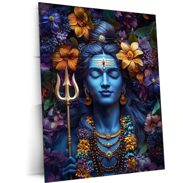 Mahadev with Flower Art Metal Frame | Shiva Spiritual Wall Decor - TURTLEWINGS