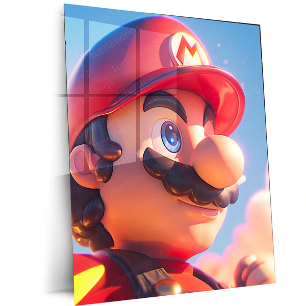 Mario Close-Up – Retro Gaming Metal Frame | Classic Nintendo Wall Art | Bold Character Poster for Gamers