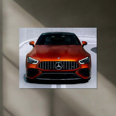 Mercedes-AMG GT Coupé – Matte Orange Edition Neon LED Metal Poster | Luxury Sports Car Wall Frame