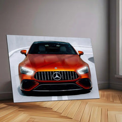 Mercedes-AMG GT Coupé – Matte Orange Edition Neon LED Metal Poster | Luxury Sports Car Wall Frame