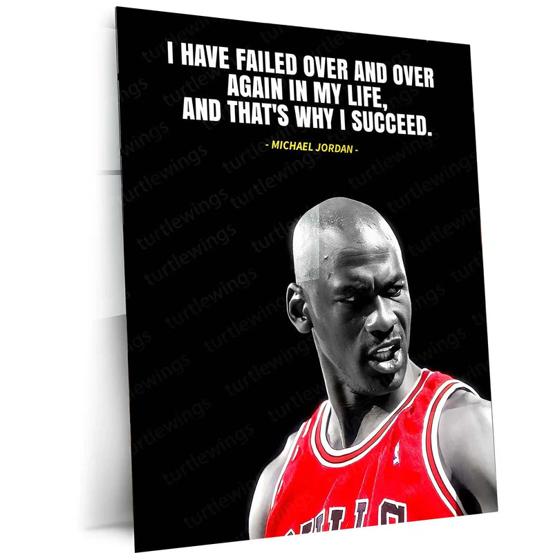 Quote Metal Poster | Michael Jordan – Success Through Failure Quote Metal Poster | Basketball Legend Wall Frame