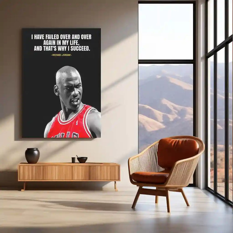Quote Metal Poster | Michael Jordan – Success Through Failure Quote Metal Poster | Basketball Legend Wall Frame