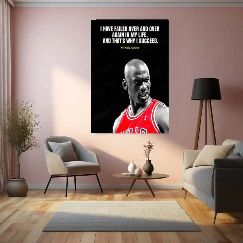 Quote Metal Poster | Michael Jordan – Success Through Failure Quote Metal Poster | Basketball Legend Wall Frame