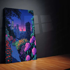 Midnight Garden in the City – Elegant Nightscape Metal Poster | Urban Nature Wall Frame