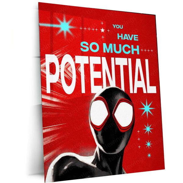 Miles Morales – “You Have So Much Potential” Metal Poster | Spider-Verse Motivation Wall Art