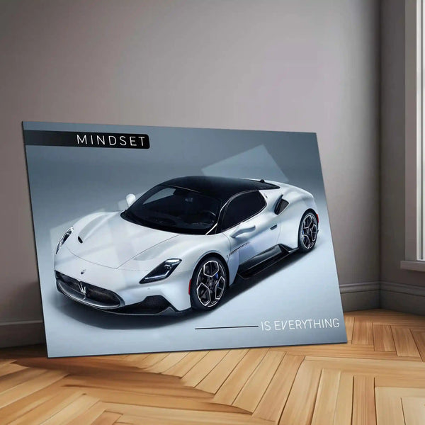 Mindset is Everything – Maserati MC20 Metal Frame | Italian Supercar Wall Art