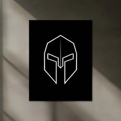 Minimalist Spartan Helmet – Neon LED Metal Poster | Warrior Spirit Wall Frame