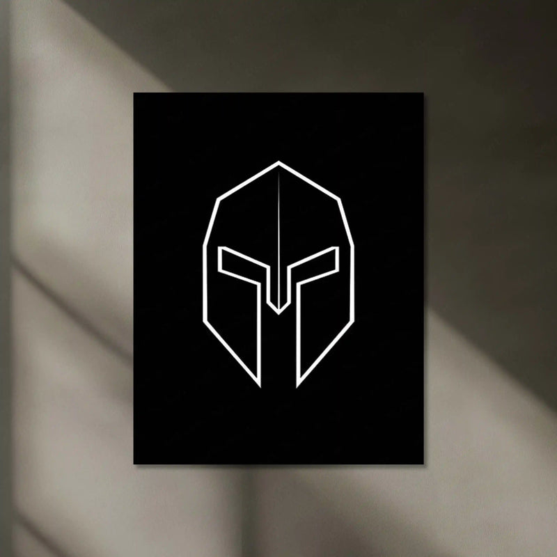 Minimalist Spartan Helmet – Neon LED Metal Poster | Warrior Spirit Wall Frame