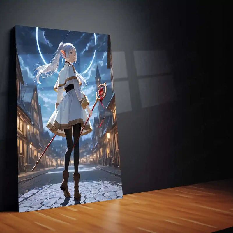 Moonlit Mage – Guardian of the Silent Streets Metal Poster | Dark Fantasy Wall Frame