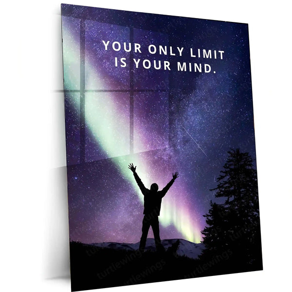 Quote Metal Poster | Your Only Limit Is Your Mind – Aurora Sky Edition Metal Poster | Motivational Wall Frame
