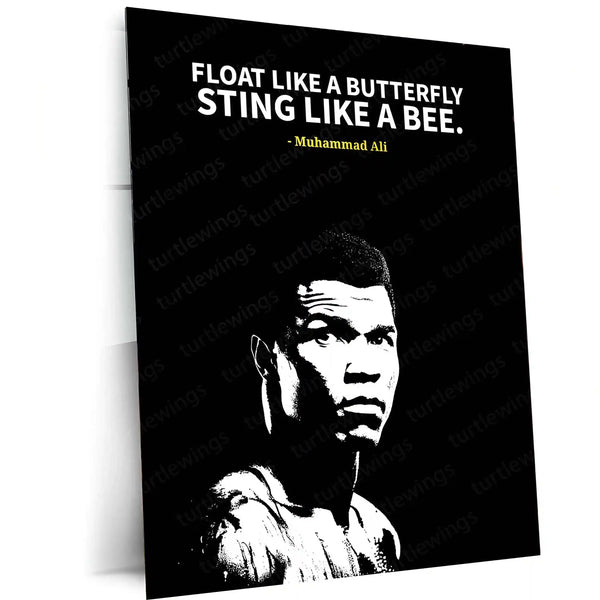 Quote Metal Poster | Muhammad Ali – Float Like a Butterfly, Sting Like a Bee Metal Poster | Boxing Legend Wall Frame