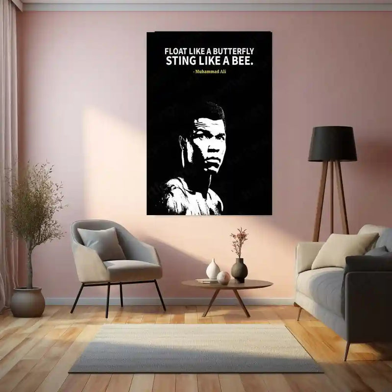 Quote Metal Poster | Muhammad Ali – Float Like a Butterfly, Sting Like a Bee Metal Poster | Boxing Legend Wall Frame