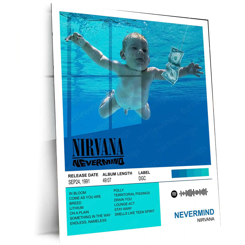Nevermind – Nirvana | Classic Grunge Album Cover Metal Poster | HD Metal Wall Frame