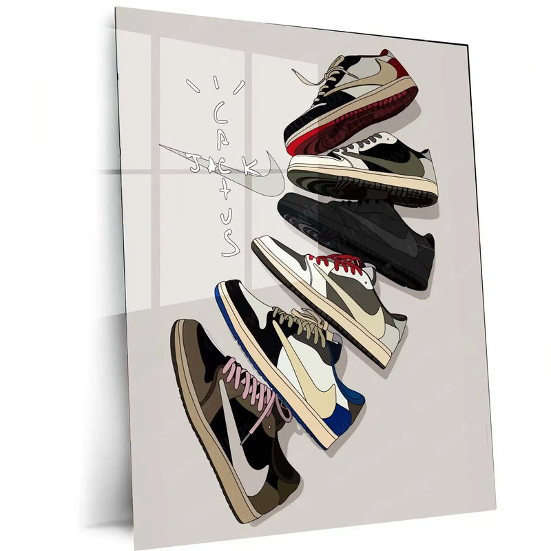 Minimal Sneaker Art – Jordan 1 Retro Cactus Jack Series Metal Frame | Travis Scott Edition | Streetwear Decor for Sneakerheads