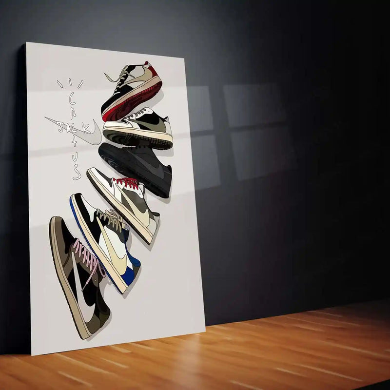 Minimal Sneaker Art – Jordan 1 Retro Cactus Jack Series Metal Frame | Travis Scott Edition | Streetwear Decor for Sneakerheads