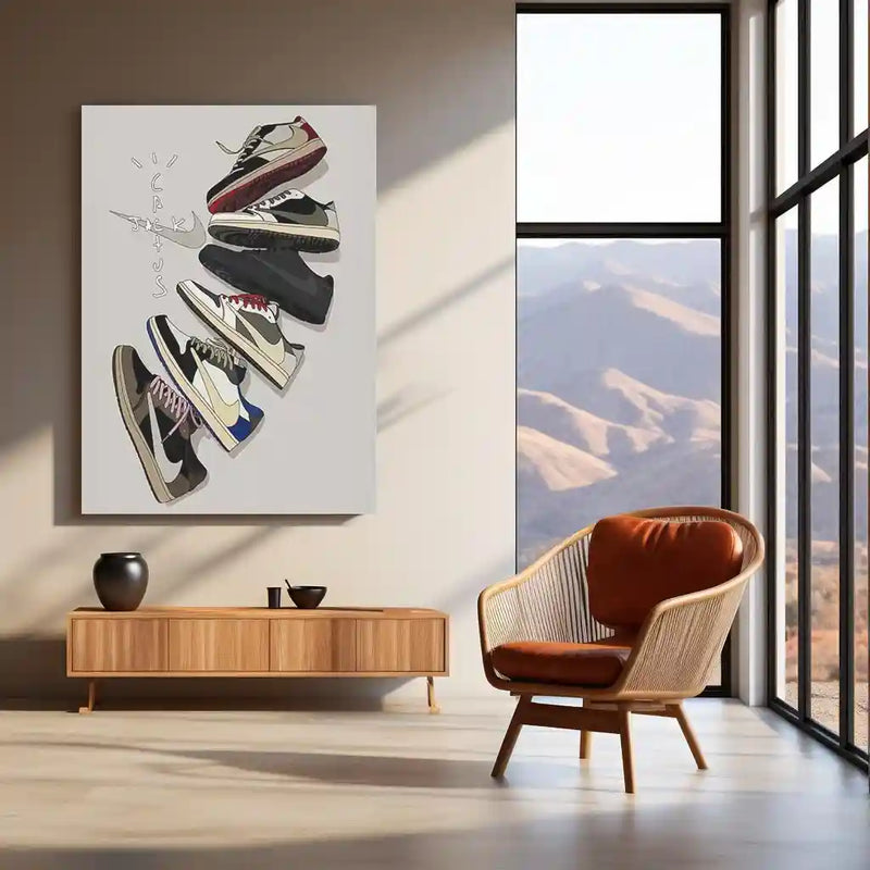 Minimal Sneaker Art – Jordan 1 Retro Cactus Jack Series Metal Frame | Travis Scott Edition | Streetwear Decor for Sneakerheads