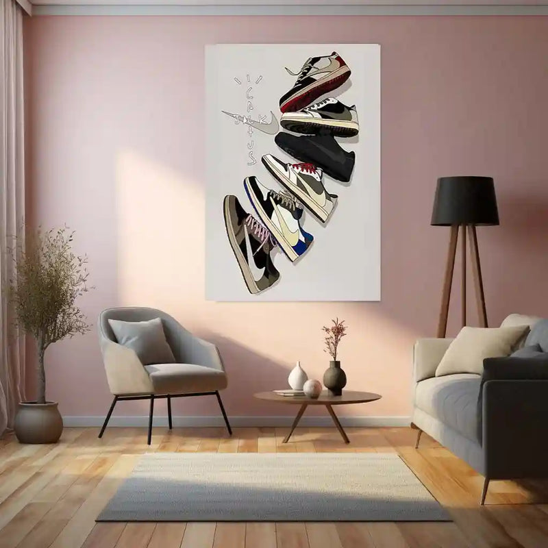 Minimal Sneaker Art – Jordan 1 Retro Cactus Jack Series Metal Frame | Travis Scott Edition | Streetwear Decor for Sneakerheads