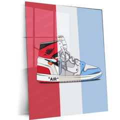 Off-White x Air Jordan 1 Chicago UNC Split Metal Frame | Sneakerhead Wall Art | Virgil Abloh-Inspired Streetwear Decor