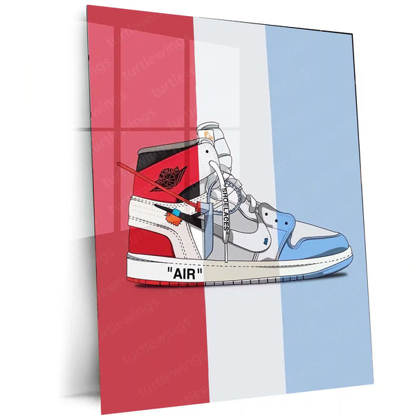Off-White x Air Jordan 1 Chicago UNC Split Metal Frame | Sneakerhead Wall Art | Virgil Abloh-Inspired Streetwear Decor