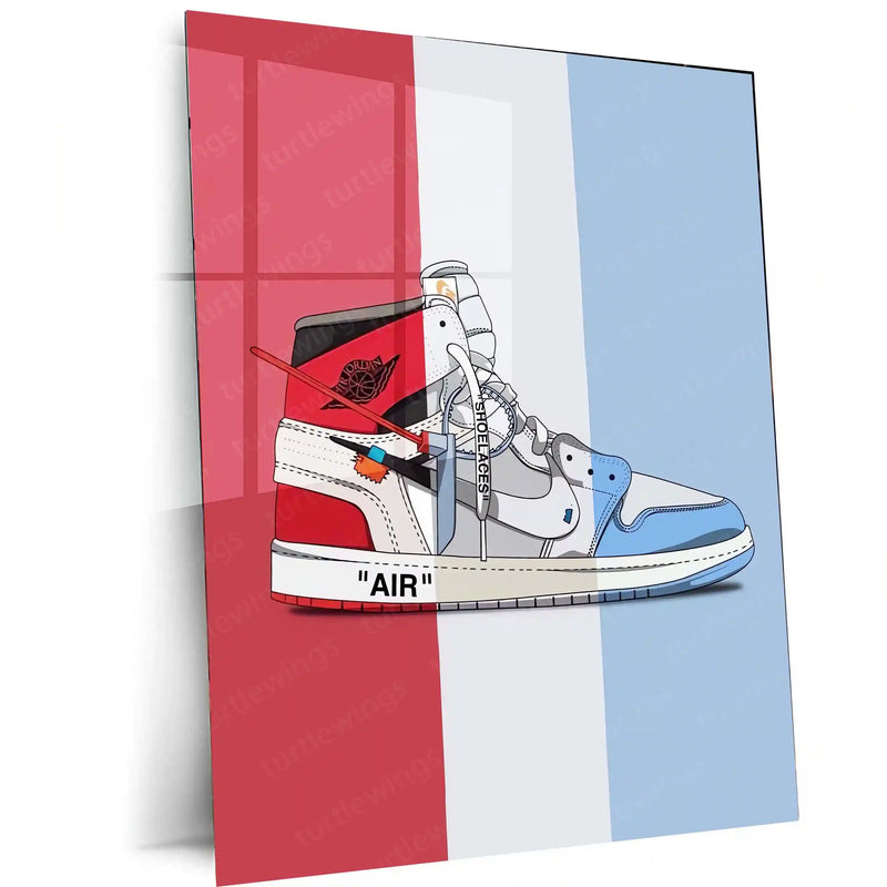 Off-White x Air Jordan 1 Chicago UNC Split Metal Frame | Sneakerhead Wall Art | Virgil Abloh-Inspired Streetwear Decor