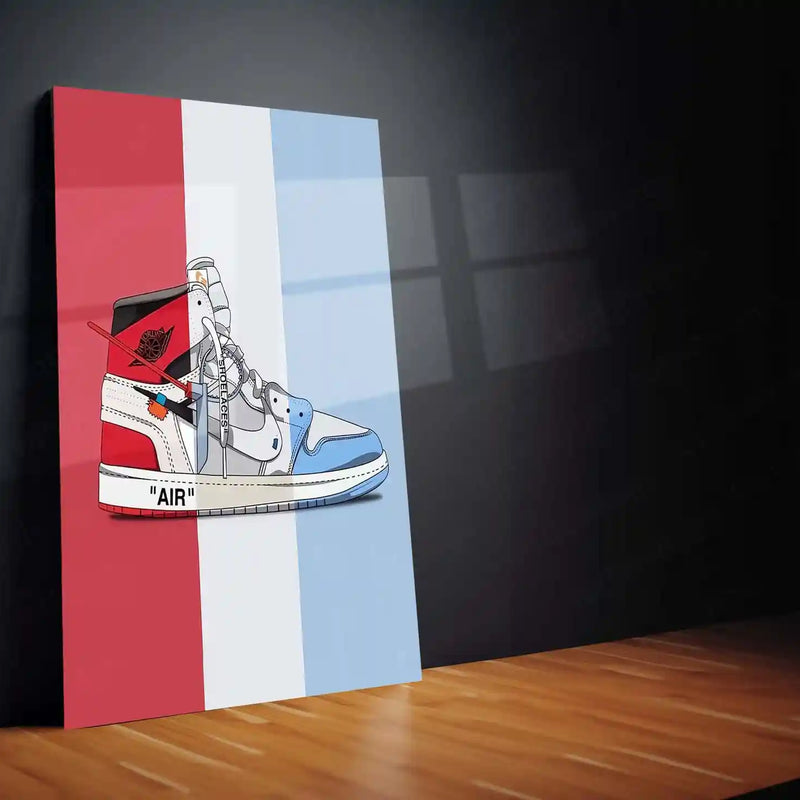 Off-White x Air Jordan 1 Chicago UNC Split Metal Frame | Sneakerhead Wall Art | Virgil Abloh-Inspired Streetwear Decor