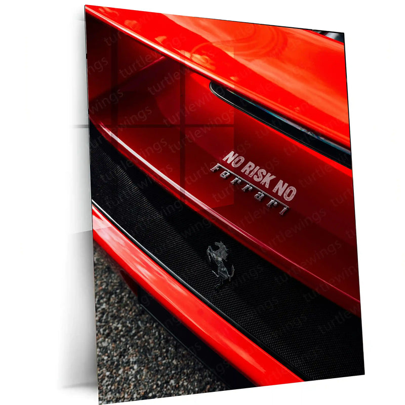 Cars Metal Poster | NO RISK NO FERRARI – Motivational Supercar Metal Poster | Ferrari Wall Frame