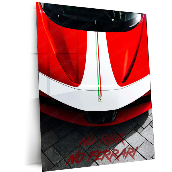 Cars Metal Poster | NO RISK NO FERRARI – Motivational Supercar Metal Poster | Ferrari Wall Frame 02