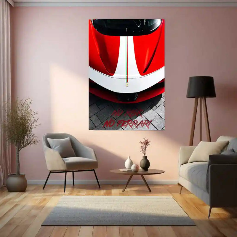Cars Metal Poster | NO RISK NO FERRARI – Motivational Supercar Metal Poster | Ferrari Wall Frame 02
