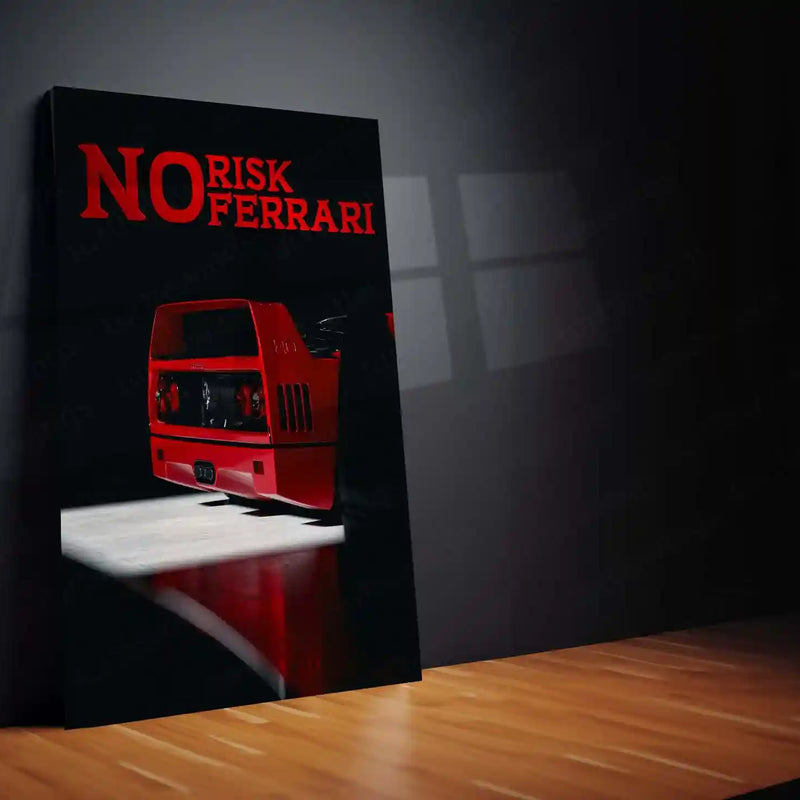 Cars Metal Poster | NO RISK NO FERRARI – Motivational Supercar Metal Poster | Ferrari Wall Frame 01