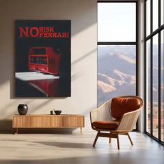 Cars Metal Poster | NO RISK NO FERRARI – Motivational Supercar Metal Poster | Ferrari Wall Frame 01