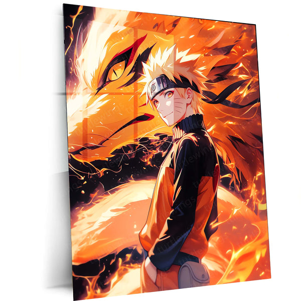 Naruto Uzumaki – Kurama’s Power Unleashed Metal Poster | Nine-Tails Chakra Mode Wall Frame